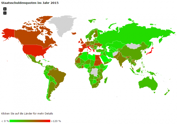 Government debt on the world map
